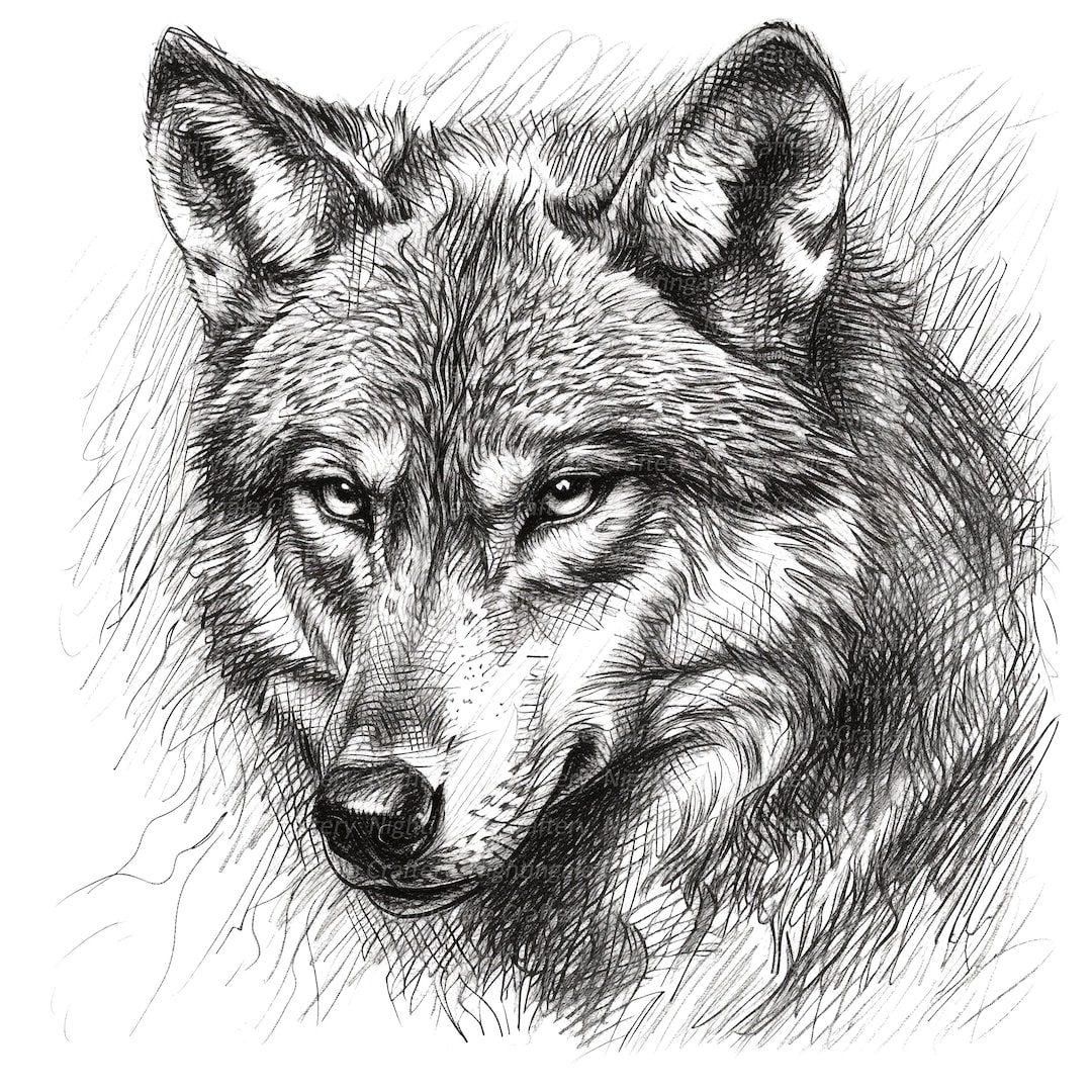 8 Wolf Black White Clipart, Line Art Clipart, Printable Watercolor ...