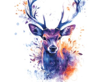 8 Clipart di cervi astratti, profilo di cervo, clipart di acquerelli stampabili, JPG di cervi, download digitale, alta risoluzione, lavori di carta, diari