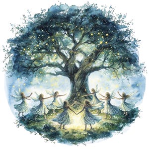 10 Woodland Fairies Clipart, Árvore Mística, Clipart de aquarela para impressão, JPGs de alta qualidade, Download digital, Artesanato em papel, diários de lixo