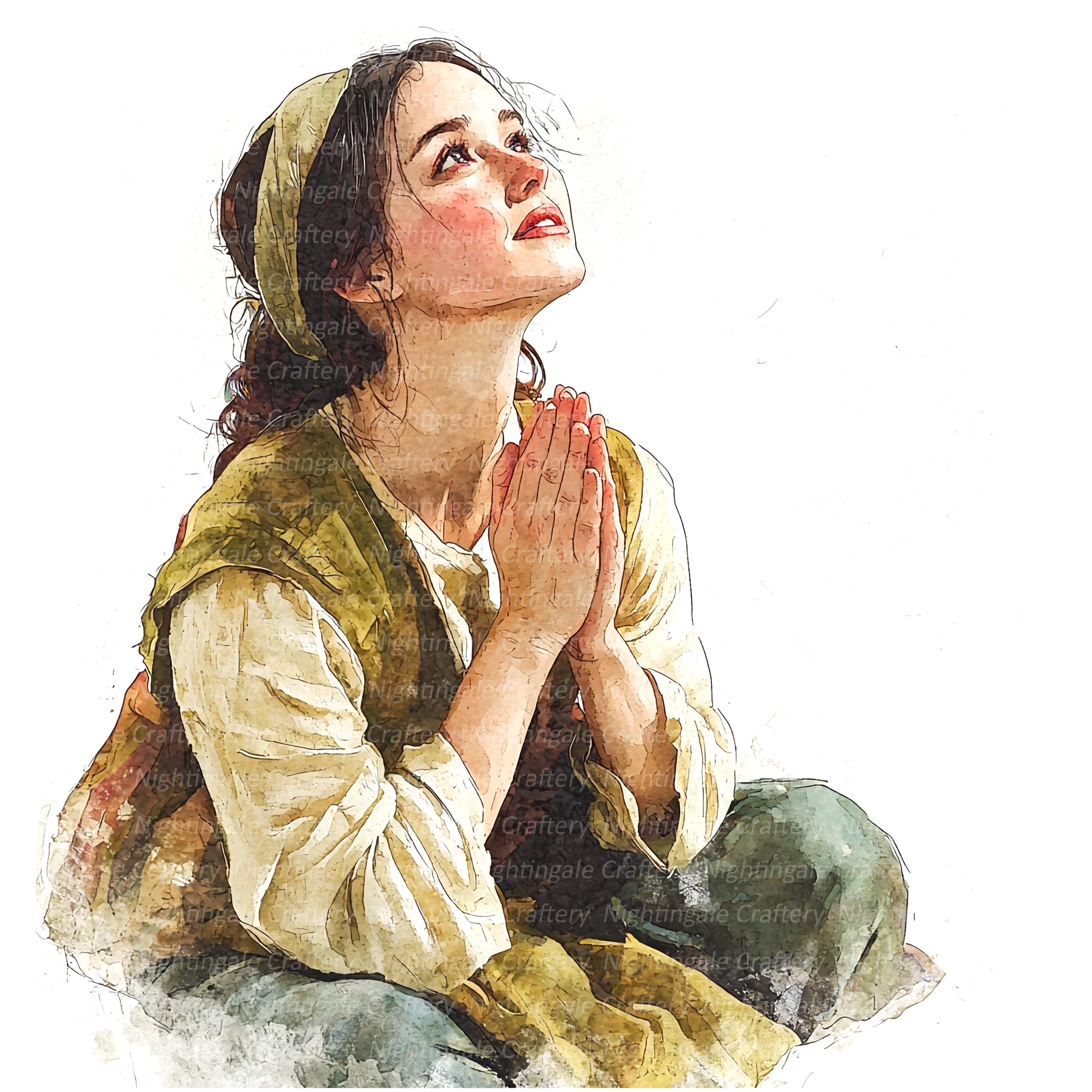 12 Biblical Woman Praying Clipart, Prayers, Printable Watercolor