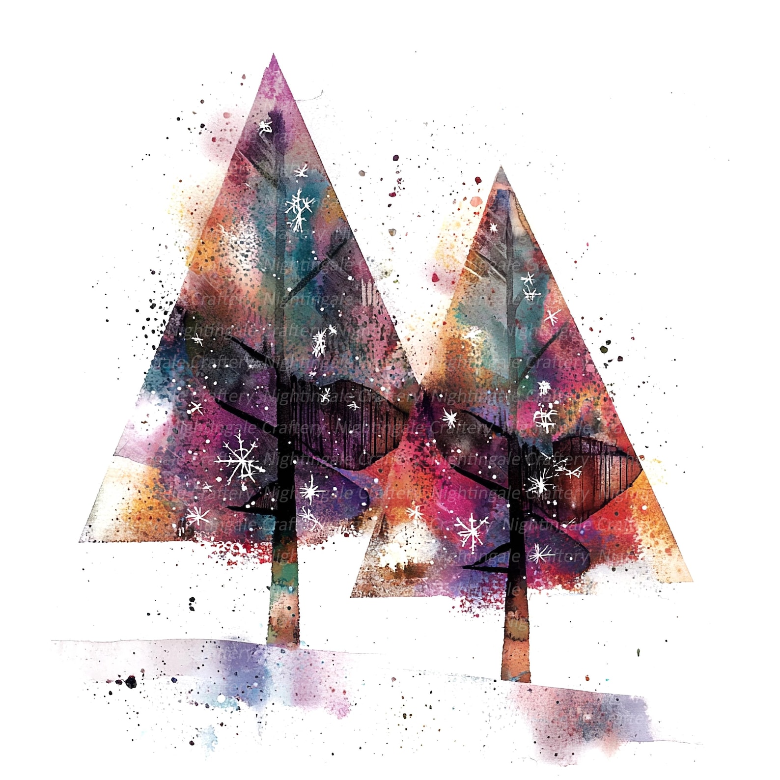16 PNG Abstract Christmas Tree Clipart, Spruce, Printable Watercolor ...