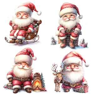16 Clipart père Noël, carte de Noël, clipart aquarelle imprimable, fichiers JPG de haute qualité, téléchargement numérique, créations en papier, journaux indésirables