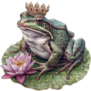 12 Frosch mit Krone Clipart, Froschkönig Clipart, druckbare Aquarell Clipart, hohe Qualität PNG, digitaler Download, Papiermodell, Junk Journal
