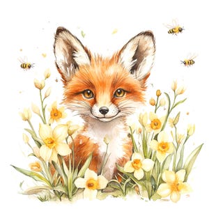10 cliparts renard et fleurs, fleurs printanières, clipart aquarelle imprimable, haute qualité JPG/PNG, téléchargement numérique, créations en papier, carnets indésirables