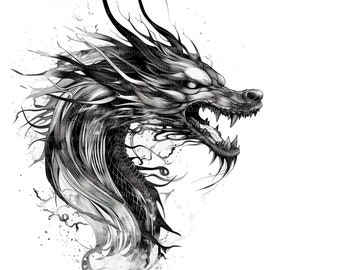 抽象的なドラゴンのタトゥーのクリップアート10点、ドラゴンの頭、印刷