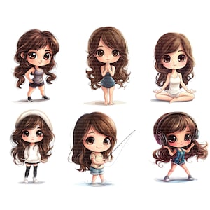 27 verschiedene Chibi Girls Clipart, Cartoon Girl, druckbare Aquarell Clipart, hochwertige JPGs, digitaler Download, Papiermodell, Junk Journal
