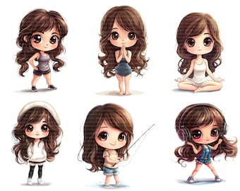 27 Various Chibi Girls Clipart, Cartoon Girl, Printable Watercolor clipart, High Quality JPGs, Digital download, Paper craft, junk journal
