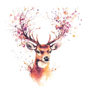 10 Floral Deer Clipart, verzauberte Hirsch, druckbare Aquarell Clipart, hochwertige JPGs, digitaler Download, Papierhandwerk, Zeitschriften, T-Shirt