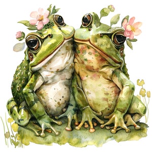 8 Frogs Friends Clipart, Frogs Hugging Clipart, Printable Watercolor clipart, High Quality PNGs, Digital download, Paper craft, junk journal