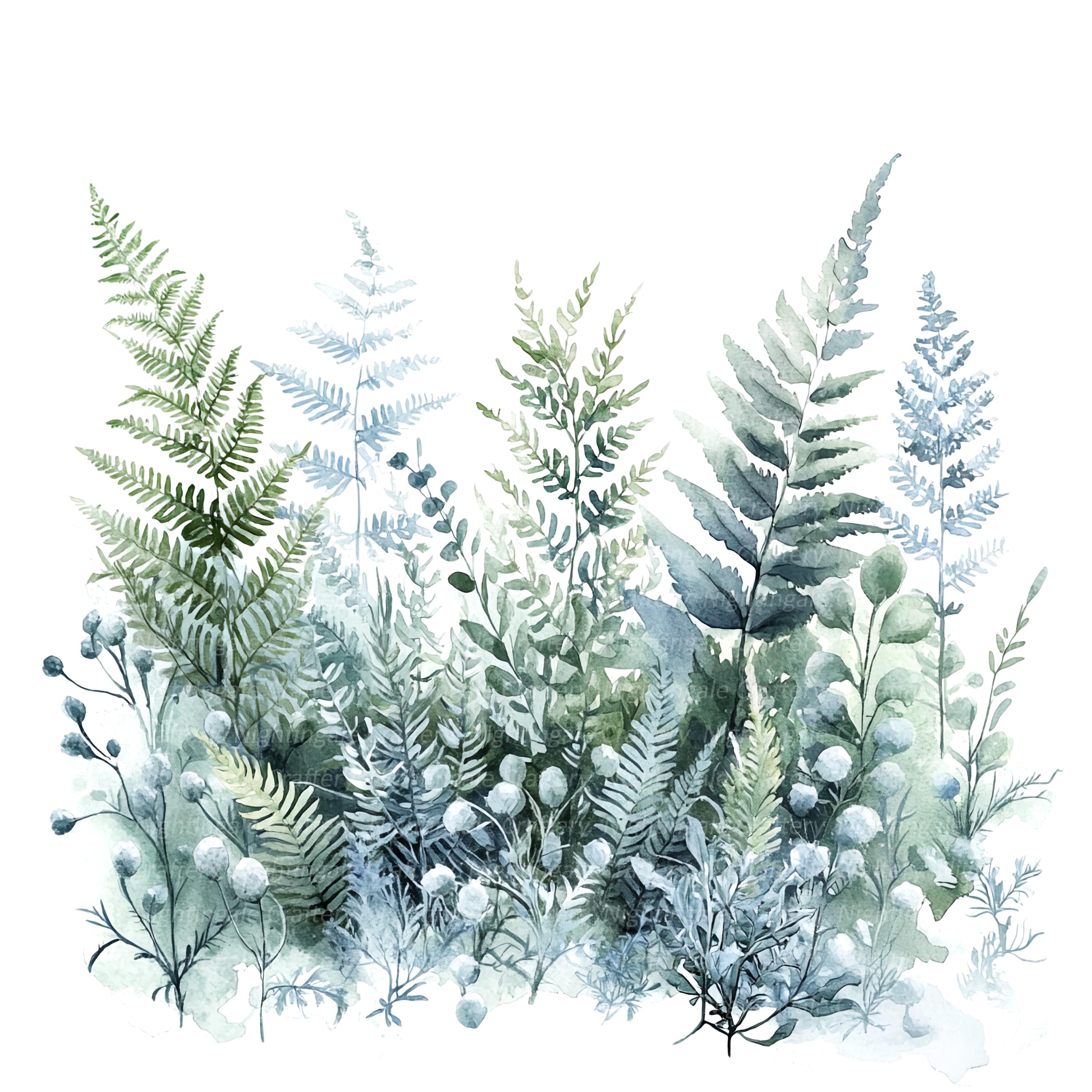 10 Abstract Fern Leaves Clipart, Fern Clipart, Printable Watercolor ...
