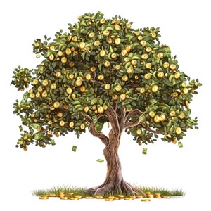 10 clipart albero dei soldi, albero dell'abbondanza, clipart acquerello stampabile, JPG di alta qualità, download digitale, mestiere di carta, diario spazzatura