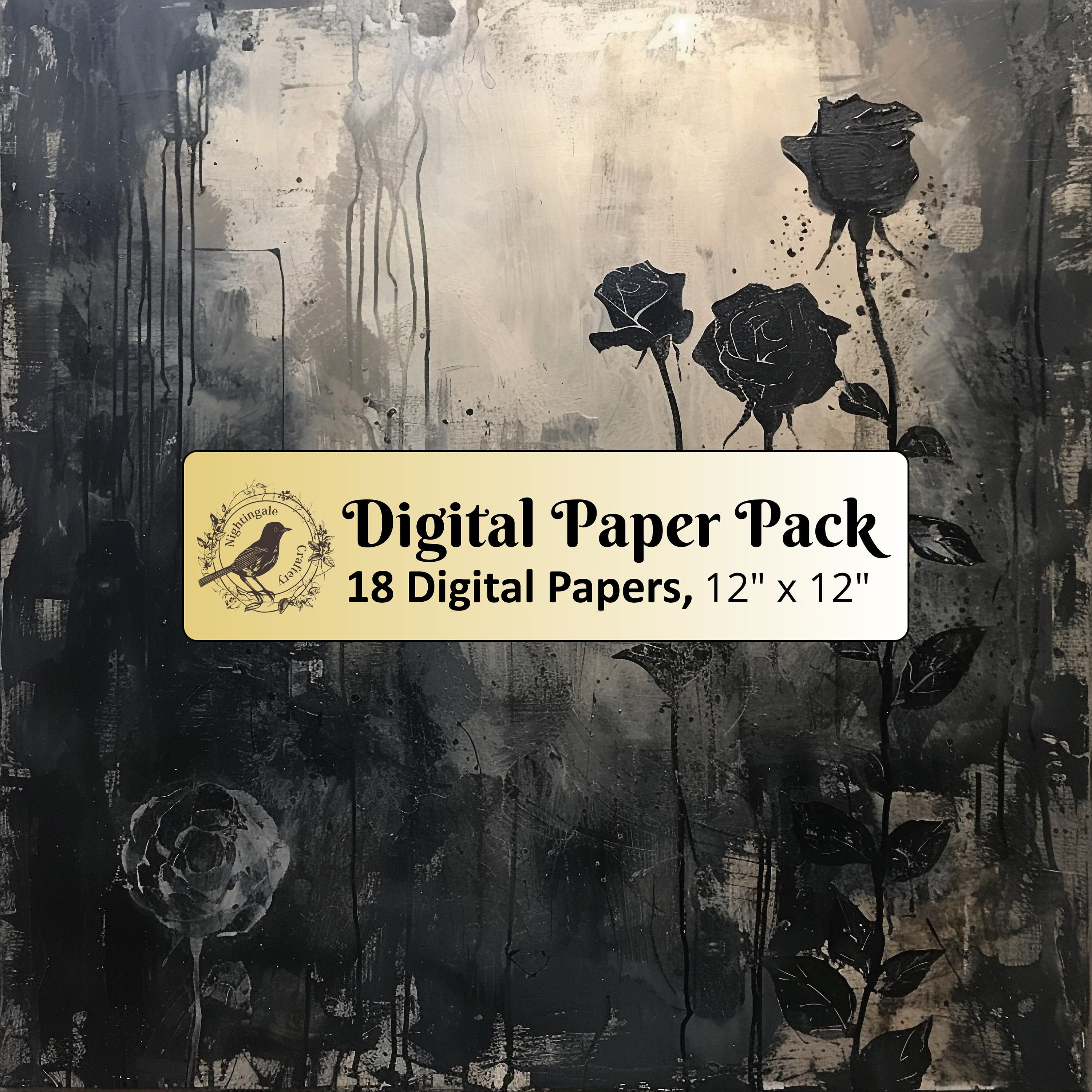 18 Dark Roses Misty Background Papers, 12 X 12 Digital Paper Pack, Junk ...