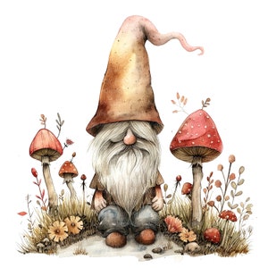 12 Whimsical Gnome Clipart, Enchanted Gnome, Printable Watercolor clipart, High Quality JPGs, Digital download, Paper craft, junk journals