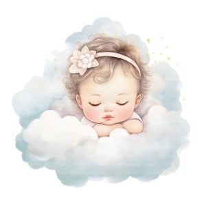12 baby slapen in de wolken Clipart, kind slapen, afdrukbare aquarel clipart, hoge kwaliteit JPG, digitale download, Paper Craft, junk journal