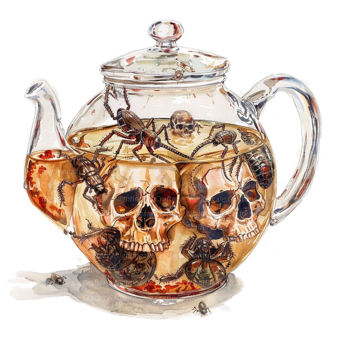 14 Witchcraft Tea Clipart, Halloween Teapot, Printable Watercolor