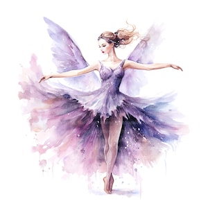 8 Fairy Ballerina Clipart, Purple Fairy Clipart, Printable Watercolor clipart, High Quality JPG, Digital download, Paper craft, junk journal