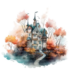 12 House in Autumn Clipart, clipart em aquarela para impressão, JPGs de alta qualidade, download digital, alta resolução, artesanato em papel, diários indesejados