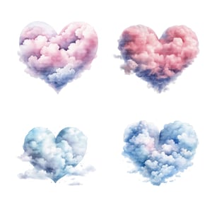 16 Clipart de coração em aquarela, coração em forma de nuvem, clipart digital, clipart em aquarela, clipart para impressão, download digital, artesanato em papel