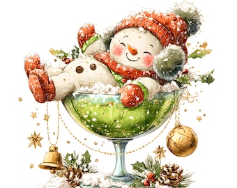 8 Whimsical Christmas Snowman, Snowman Clipart, Watercolor clipart, High Quality JPGs, Digital download, Paper craft, journal, sublimation