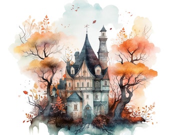 12 House in Autumn Clipart, Printable Watercolor clipart, High Quality JPGs, Digital download, High Resolution, Paper craft, junk journals