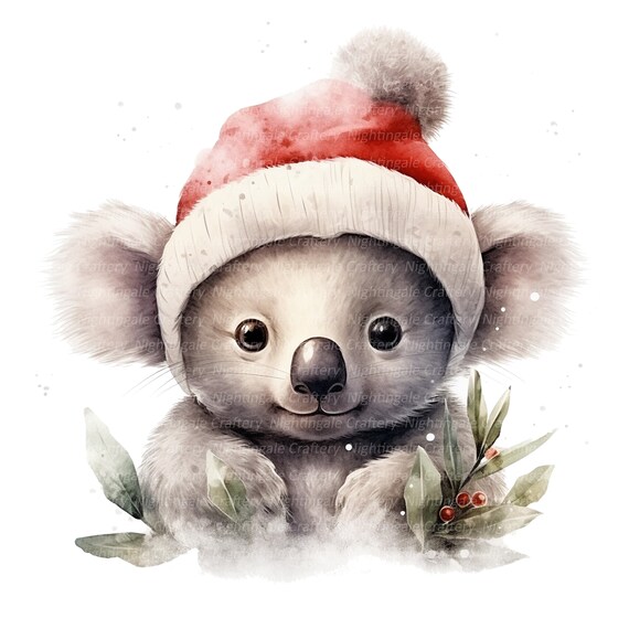 10 クリスマス コアラ クリップアート、コアラ、印刷可能な水彩画