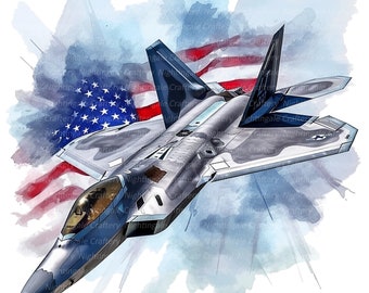 10 Aircraft Fighter Jet Clipart, USA Flag, Printable Watercolor clipart, High Quality JPGs, Digital download, Paper craft, sublimation