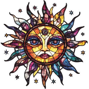 12 Clipart di sole in vetro colorato, sole astratto, clipart di acquerello stampabile, JPG di alta qualità, download digitale, artigianato di carta, diario spazzatura