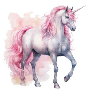 12 Pink Unicorn Clipart, Fairy Unicorn, Printable Watercolor clipart, High Quality JPG/PNGs, Digital download, Paper craft junk journal