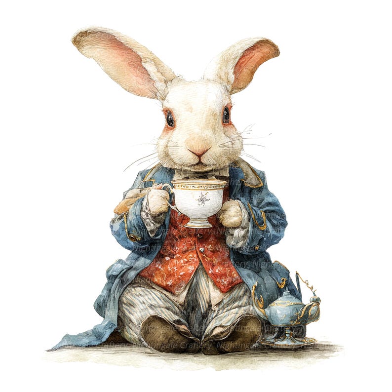 14 White Rabbit Clipart, Alice in Wonderland, Printable Watercolor ...