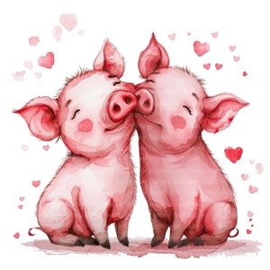9 Imágenes Prediseñadas de lechones románticos, lechones de dibujos animados, imágenes prediseñadas de acuarela imprimibles, JPG de alta calidad, descarga digital, artesanía de papel, sublimación