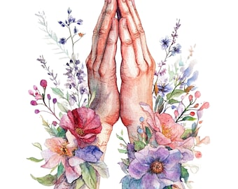10 Praying Hands Clipart, Prayers Images, Printable Watercolor clipart, High Quality JPGs, Digital download, Paper craft, junk journal