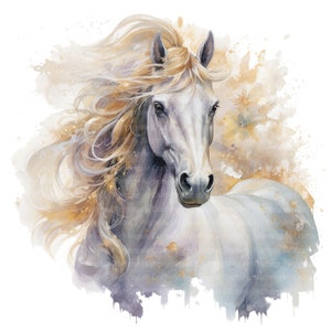 10 entzückende Pferde Clipart, goldener Glitter, druckbare Aquarell Clipart, hochwertige JPG / PNG, digitaler Download, Papiermodell, Junk Journals