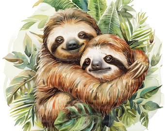 18 かわいいナマケモノのクリップアート、ジャングルのナマケモノ