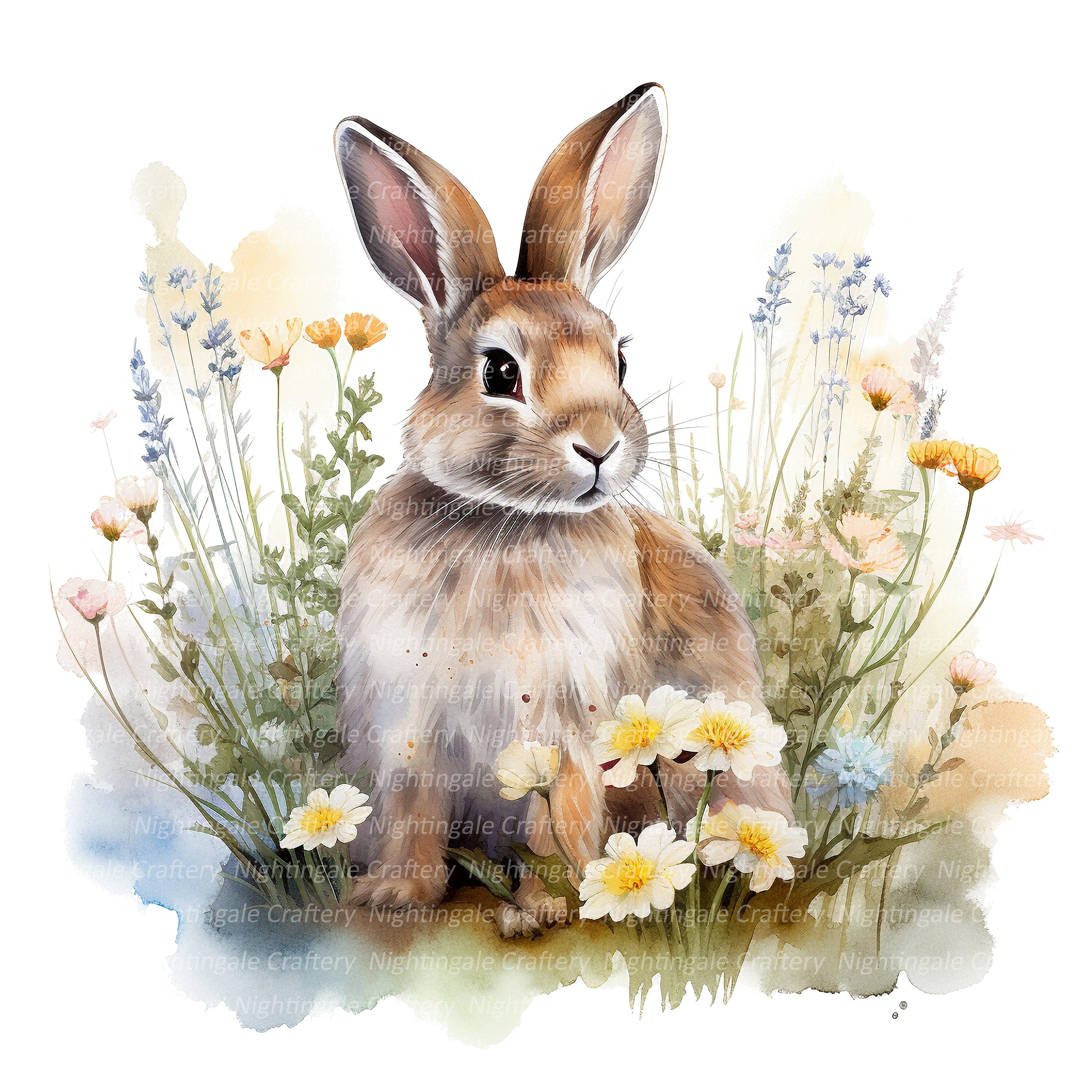 Cute Floral Bunny Clipart, Printable Watercolor Clipart, 12 High ...