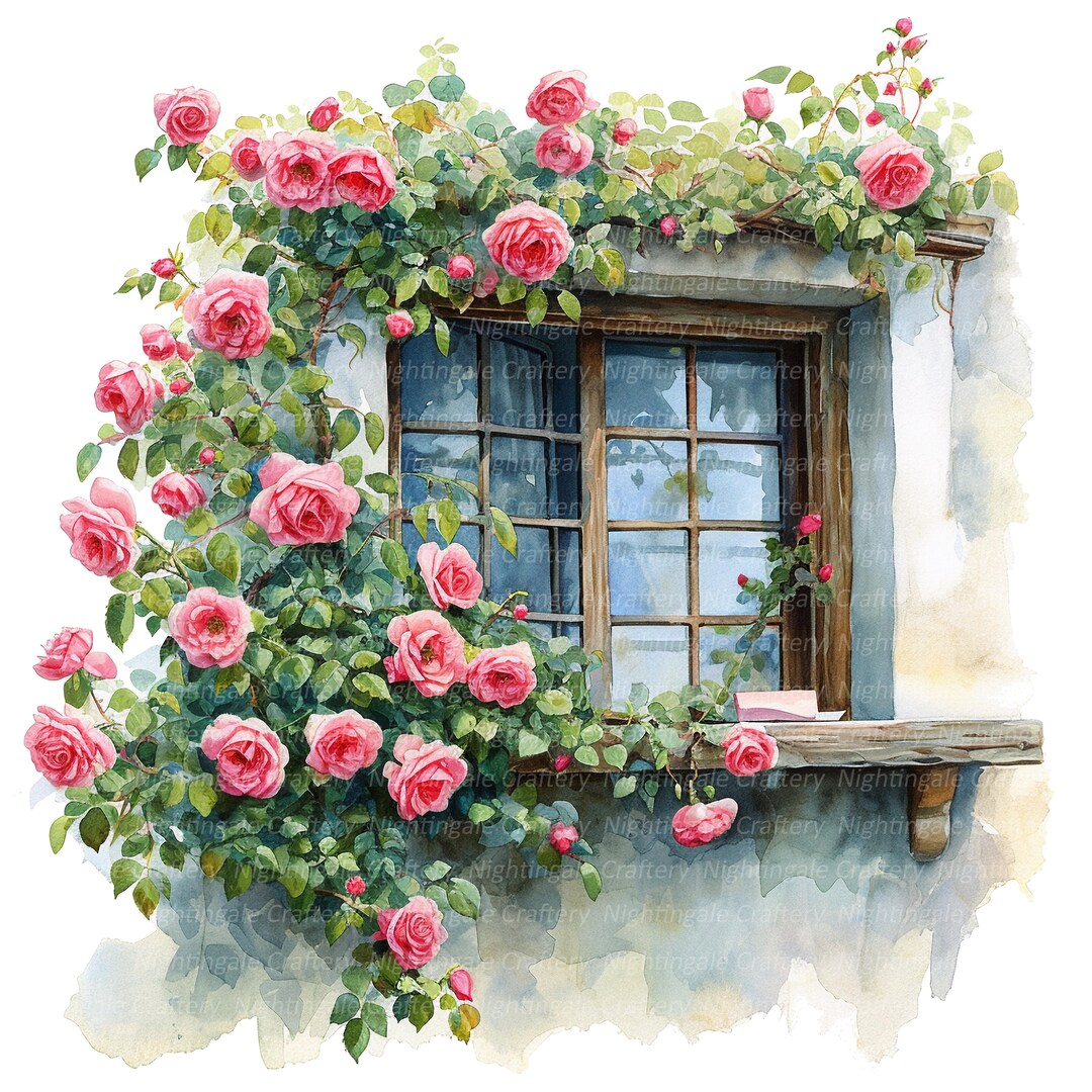10 Floral Windows Clipart, Roses Windows Clipart, Floral Wall ...