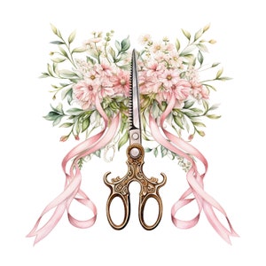 10 Vintage Floral Scissors Clipart, Printable Watercolor clipart, High Quality JPGs, Digital download, Paper craft, junk journals
