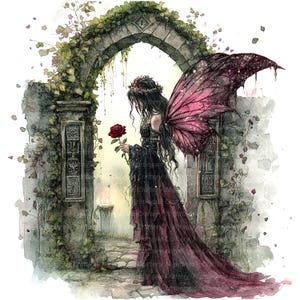 10 Clipart fée gothique, fée victorienne, clipart aquarelle imprimable, PNG de haute qualité, téléchargement numérique, créations en papier, journaux intimes