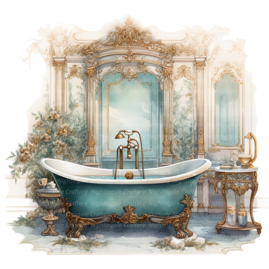 13 Vintage Bathroom Clipart, Baroque Clipart, Printable Watercolor ...