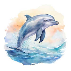 12 Clipart delfino, Clipart delfino che gioca, Clipart acquerello stampabile, JPG/PNG di alta qualità, Download digitale, Carta artigianale, diario spazzatura