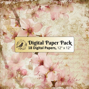 18 Kirschblüten Hintergrundpapiere, 12 x 12 Digital Paper Pack, Junk Journal Papier, Scrapbook Papier, Printable Paper, hochwertige JPGs