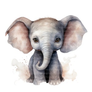 10 cliparts bébé éléphant, éléphant pour chambre d'enfant, clipart aquarelle imprimable, JPG de haute qualité, téléchargement numérique, créations en papier, journal indésirable