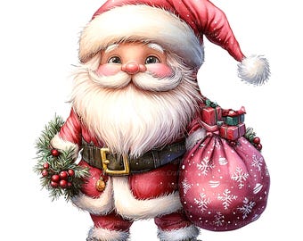 16 Christmas Santa Clipart, Christmas card, Printable Watercolor clipart, High Quality JPGs, Digital download, Paper craft, junk journals