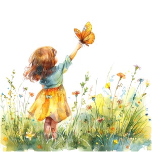 10 Clipart di ragazza e farfalla, bambina, clipart acquerello stampabile, JPG/PNG di alta qualità, download digitale, lavoretti di carta, diario spazzatura
