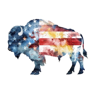 10 Büffel Clipart, USA Flagge Clipart, Büffel Silhouette, druckbare Aquarell Clipart, hochwertige JPG, digitaler Download, Papierhandwerk