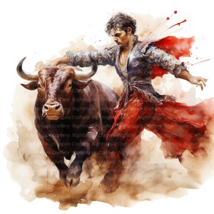 10 Matador and Bull Clipart, Bullfighter Clipart, Printable Watercolor ...