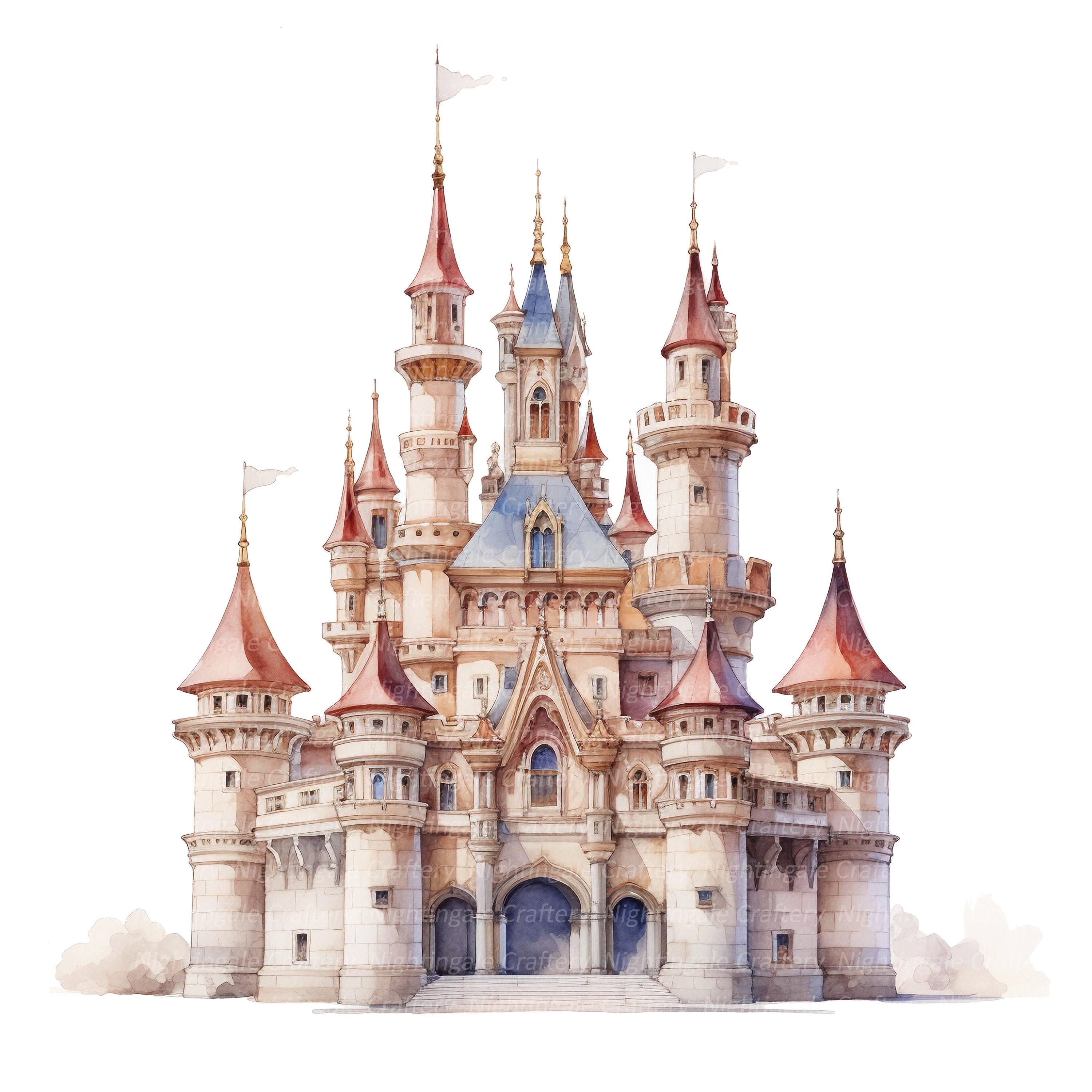 10 Princess Castle Clipart, Fairy Castle, Printable Watercolor Clipart ...