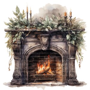 10 Fireplace Clipart, Printable Watercolor Clipart, High Quality Jpgs ...