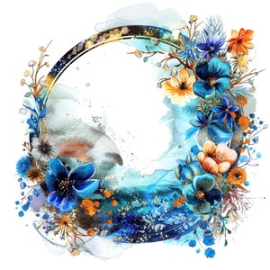 9 Círculo de decoración floral, Florales, Imágenes prediseñadas digitales, Imágenes prediseñadas de acuarela, JPG de alta calidad, Descarga digital, Artesanía de papel, diarios basura