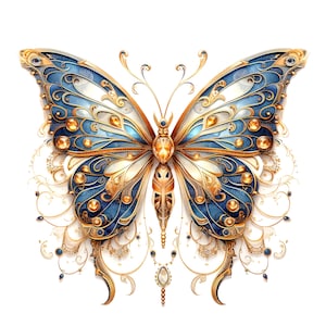 11 eleganter goldener Schmetterling Clipart, Luxus, druckbare Aquarell Clipart, hochwertige PNG / JPG, digitaler Download, Papiermodell, Junk Journal