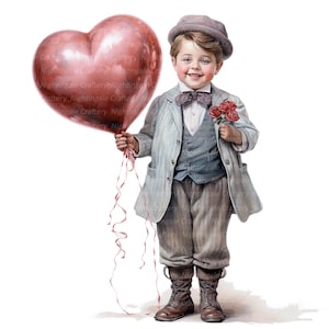 12 clipart de menino vitoriano com balão, amor, clipart em aquarela para impressão, JPGs de alta qualidade, download digital, artesanato em papel, diário de lixo eletrônico